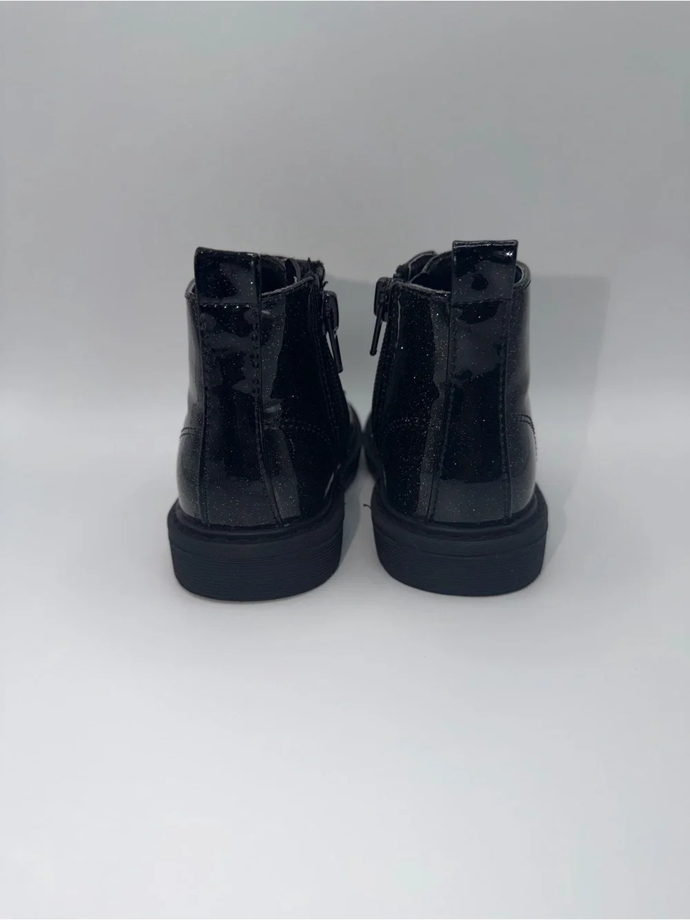 Kids Glittery Black Lace-Up Ankle Boots with Side Zip